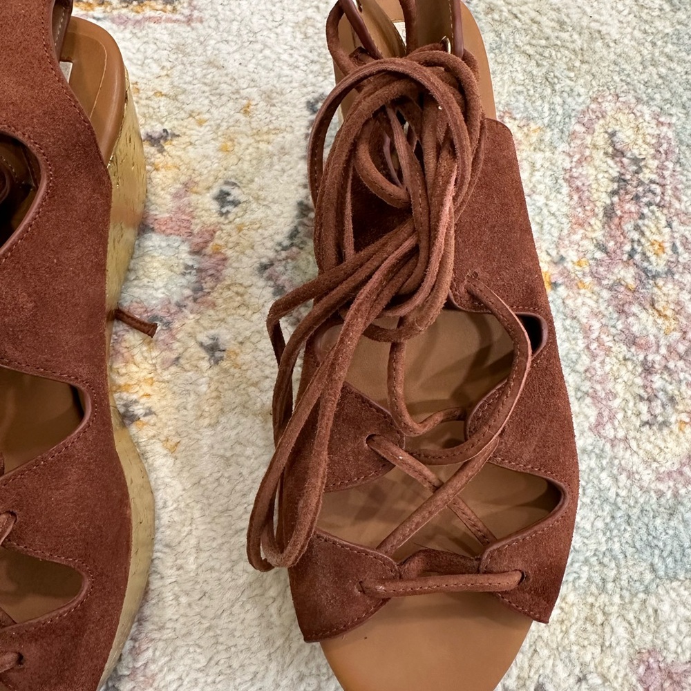Brown Suede Lace-Up Women's Sandals - Picture 3 of 5